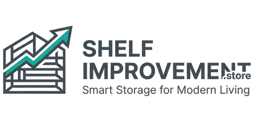 A logo and slogan graphic on a light gray background. The text reads 'SHELF IMPROVEMENT .